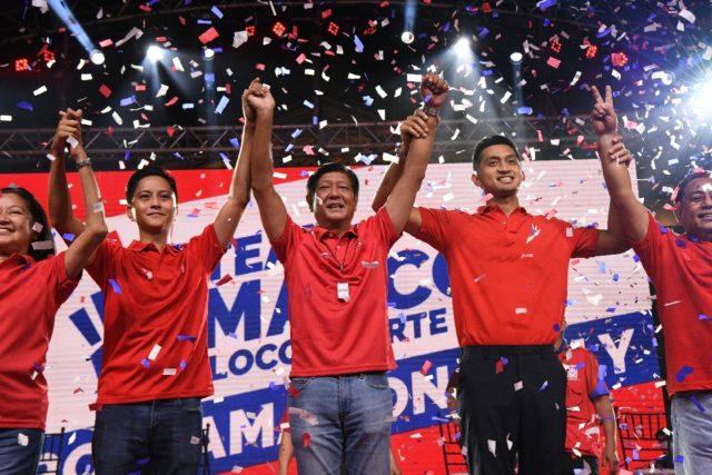 Ferdinand Marcos Jr (centre) along with other candidates from his family at an Ilocos Nort