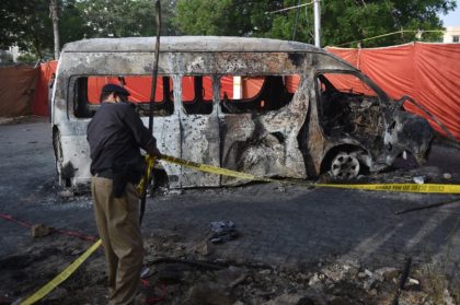 Three Chinese teachers and a Pakistani driver were killed near the gate of a Confucius Institute at Karachi University, when a bomber detonated explosives next to their minibus