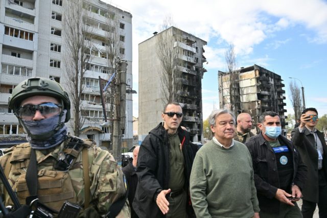 UN Secretary-General Antonio Guterres toured several towns and villages outside Kyiv