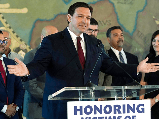 Florida Gov. Ron DeSantis speaks at Miami's Freedom Tower, Monday, May 9, 2022, in Miami.