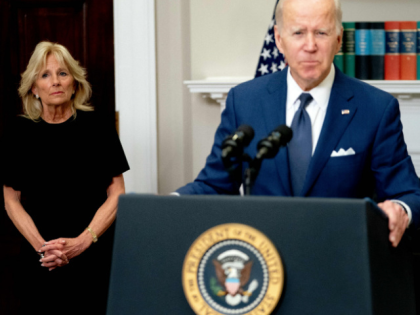 US First Lady Jill Biden listens as US President Joe Biden delivers remarks in the Roosevelt Room of the White House in Washington, DC, on May 24, 2022, after a gunman shot dead 18 young children at an elementary school in Texas. - US President Joe Biden on Tuesday called …