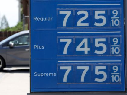 MENLO PARK, CALIFORNIA - MAY 25: Gas prices over $7.00 a gallon are displayed at a Chevron