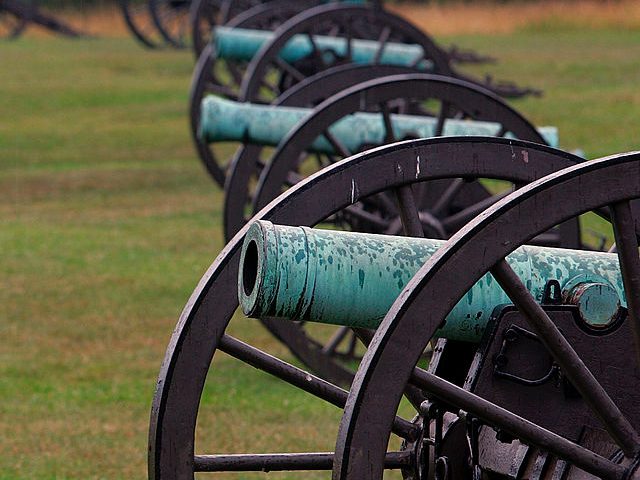 MANASSAS, VA - JULY 05: Cannon sit on Henry Hill at the battlefields of Manassas, or Bull Run as it was generally known in the North July 5, 2005 in Manassas, Virginia. It was the scene of two major Civil War battles between the armies of the North and South …