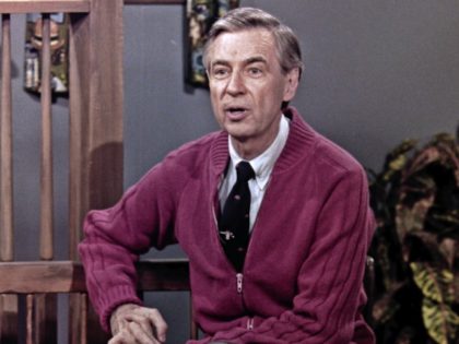 This June 28, 1989, file photo shows Fred Rogers sitting on the set of his television hous