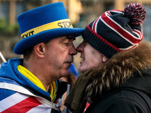 LONDON, ENGLAND - JANUARY 08: Anti-Brexit protester Steve Bray (L) and a pro-Brexit protes