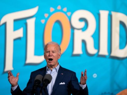 Democratic presidential nominee Joe Biden speaks during a drive-in campaign rally at the Florida State Fairgrounds on October 29, 2020 in Tampa, Florida. Biden is campaigning in Florida on Thursday, with drive-in rallies in Tampa and Broward County. (Photo by Drew Angerer/Getty Images)