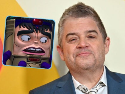 (INSET: Still from Hulu's Marvel Studios series "M.O.D.O.K.") US actor Patton Oswalt attends the New York premiere of "Gaslit" at the The Metropolitan Museum of Art on April 18, 2022 in New York City. (Photo by Angela Weiss / AFP) (Photo by ANGELA WEISS/AFP via Getty Images)