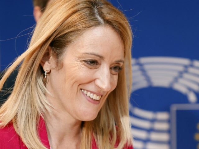 European Parliament president Roberta Metsola arrives before attending the closing session