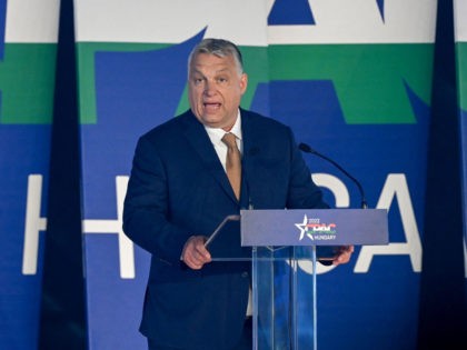 Hungarian Prime Minister Viktor Orban addresses a keynote speech during an extraordinary s