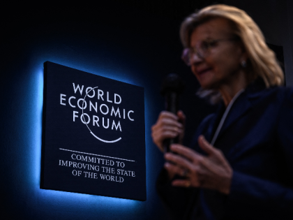 TOPSHOT - A participant asks a question during a session at the World Economic Forum (WEF) annual meeting in Davos on May 26, 2022. (Photo by Fabrice COFFRINI / AFP) (Photo by FABRICE COFFRINI/AFP via Getty Images)