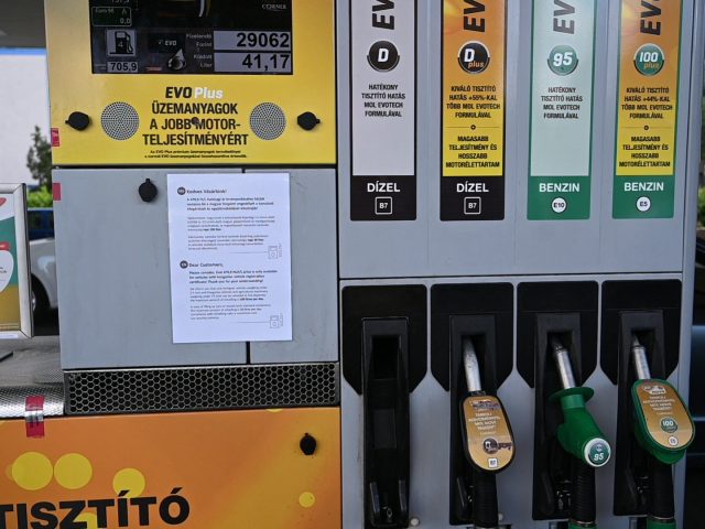 An information notice is seen at a petrol station in Budapest, Hungary on May 27, 2022 sta