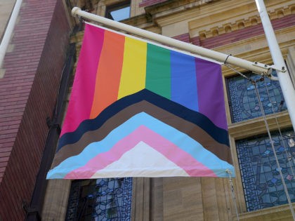 LONDON,UNITED KINGDOM - JUNE 01: General view of the LGBTQIA+ (lesbian, gay, bisexual, transgender, questioning, intersex, asexual and agender) flag outside the RICS London Bookshop during UK Pride Month 2021 on June 01, 2021 in London, United Kingdom. June marks Pride month, it is a month dedicated to celebrating the …