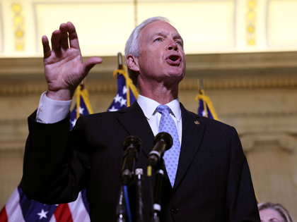 Sen. Ron Johnson (R-WI) speaks at a news conference with Republican senators to discuss th