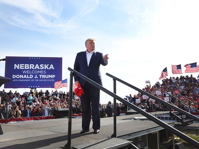 GREENWOOD, NEBRASKA - MAY 01: Former President Donald Trump arrives for a rally at the I-80 Speedway on May 01, 2022 in Greenwood, Nebraska. Trump is supporting Charles Herbster in the Nebraska gubernatorial race. (Photo by Scott Olson/Getty Images)