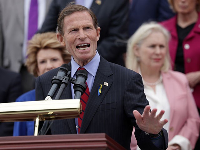 WASHINGTON, DC - MAY 03: Sen. Richard Blumenthal (D-CT) speaks during an event on the leaked Supreme Court draft decision to overturn Roe v. Wade on the steps of the U.S. Capitol May 3, 2022 in Washington, DC. In a leaked initial draft majority opinion obtained by Politico and authenticated by Chief Justice John Roberts, Supreme Court Justice Samuel Alito wrote that the cases Roe v. Wade and Planned Parenthood of Southeastern Pennsylvania v. Casey should be overturned, which would end federal protection of abortion rights across the country. (Photo by Alex Wong/Getty Images)