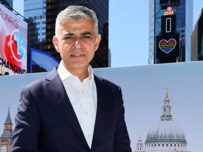 NEW YORK, NEW YORK - MAY 09: London mayor Sadiq Khan poses during the 'Let's Do London' U.S. tourism campaign launch in Times Square on May 09, 2022 in New York City. (Photo by Dia Dipasupil/Getty Images)