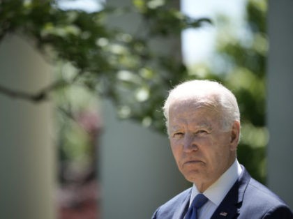 WASHINGTON, DC - MAY 9: U.S. President Joe Biden listens to speakers during an event on high speed internet access for low-income Americans, in the Rose Garden of the White House May 9, 2022 in Washington, DC. The Biden administration announced on Monday that it will partner with internet service …