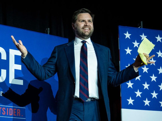 Republican U.S. Senate candidate J.D. Vance arrives onstage after winning the primary, at an election night event at Duke Energy Convention Center on May 3, 2022 in Cincinnati, Ohio. Vance, who was endorsed by former President Donald Trump, narrowly won over former state Treasurer Josh Mandel, according to published reports. …
