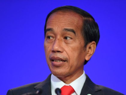 Indonesia President Joko Widodo presents his national statement during day two of COP26 at