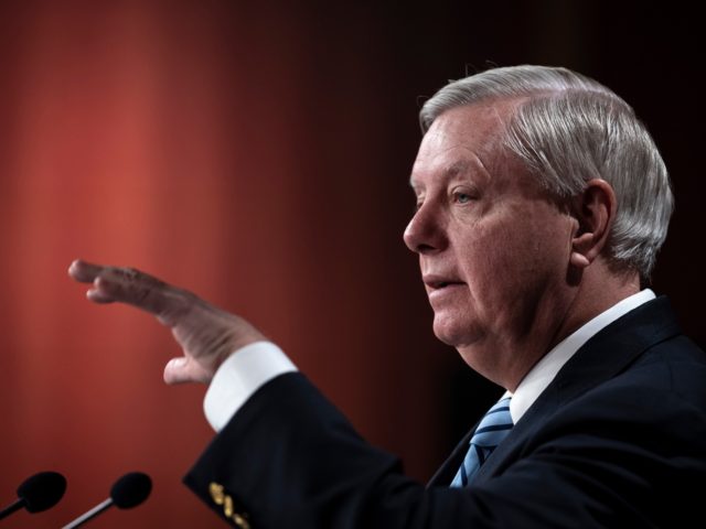 WASHINGTON, DC - APRIL 7: Sen. Lindsey Graham (R-SC) speaks during a news conference about the confirmation vote for Supreme Court nominee Ketanji Brown Jackson at the U.S. Capitol on April 7, 2022 in Washington, DC. The full Senate voted today to confirm the nomination of Supreme Court nominee Judge …