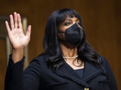 Lisa DeNell Cook, nominated to be a Member of the Board of Governors of the Federal Reserve System, is sworn in before a Senate Banking, Housing and Urban Affairs Committee confirmation hearing on February 3, 2022, in Washington, DC. (Photo by Bill Clark / POOL / AFP) (Photo by BILL …
