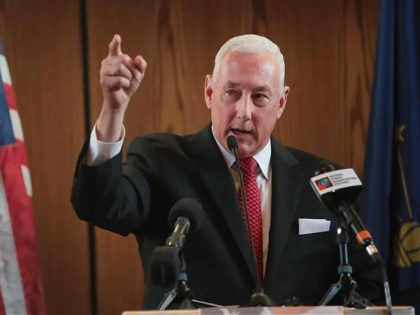 COLUMBUS, IN - MAY 08: Greg Pence, Republican candidate for the U.S. House of Representatives, speaks to guests at a primary-night watch party on May 8, 2018 in Columbus, Indiana. Greg Pence is the older brother of Vice President Mike Pence. (Photo by Scott Olson/Getty Images)