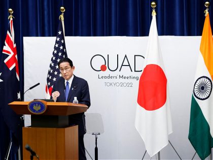 Japan's Prime Minister Fumio Kishida attends a news conference following the Quadrilateral Security Dialogue (Quad) leaders meeting at the prime minister's official residence in Tokyo on May 24, 2022. (Photo by Kiyoshi Ota / POOL / AFP) (Photo by KIYOSHI OTA/POOL/AFP via Getty Images)