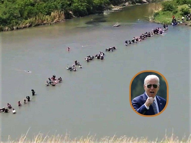Hundreds of migrants stream across the Rio Grande into Eagle Pass, Texas. (Fox News Video Screenshot/Getty Photo