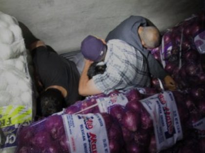 Kingsville Station agents find a group of migrants being smuggled in a trailer loaded with onions. (U.S. Border Patrol/Rio Grande Valley Sector)