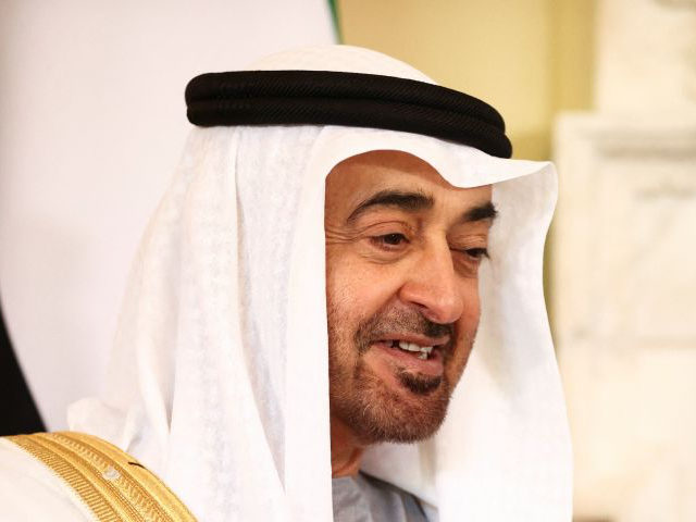 Crown Prince of Abu Dhabi, Mohamed bin Zayed Al Nahyan speaks as he meets Britain's Prime
