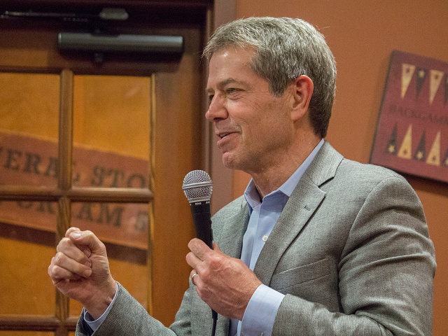 Nebraska gubernatorial candidate Jim Pillen speaks to guests at a Pizza Ranch in Omaha.