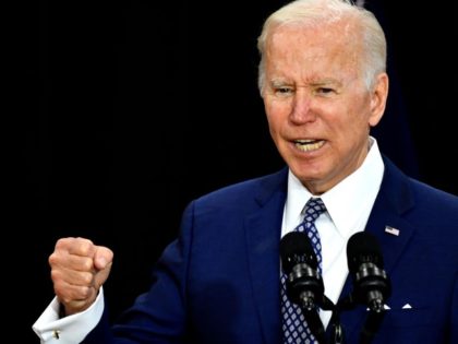 U.S. President Joe Biden delivers remarks after visiting a memorial near a Tops grocery store in Buffalo, New York, on May 17, 2022. Biden is visiting Buffalo after ten people were killed in a mass shooting at a grocery store on May 14, 2022.