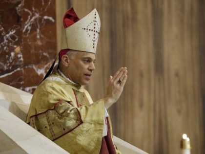 Salvatore J. Cordileone gives a blessing during a ceremony to install him as the new archb