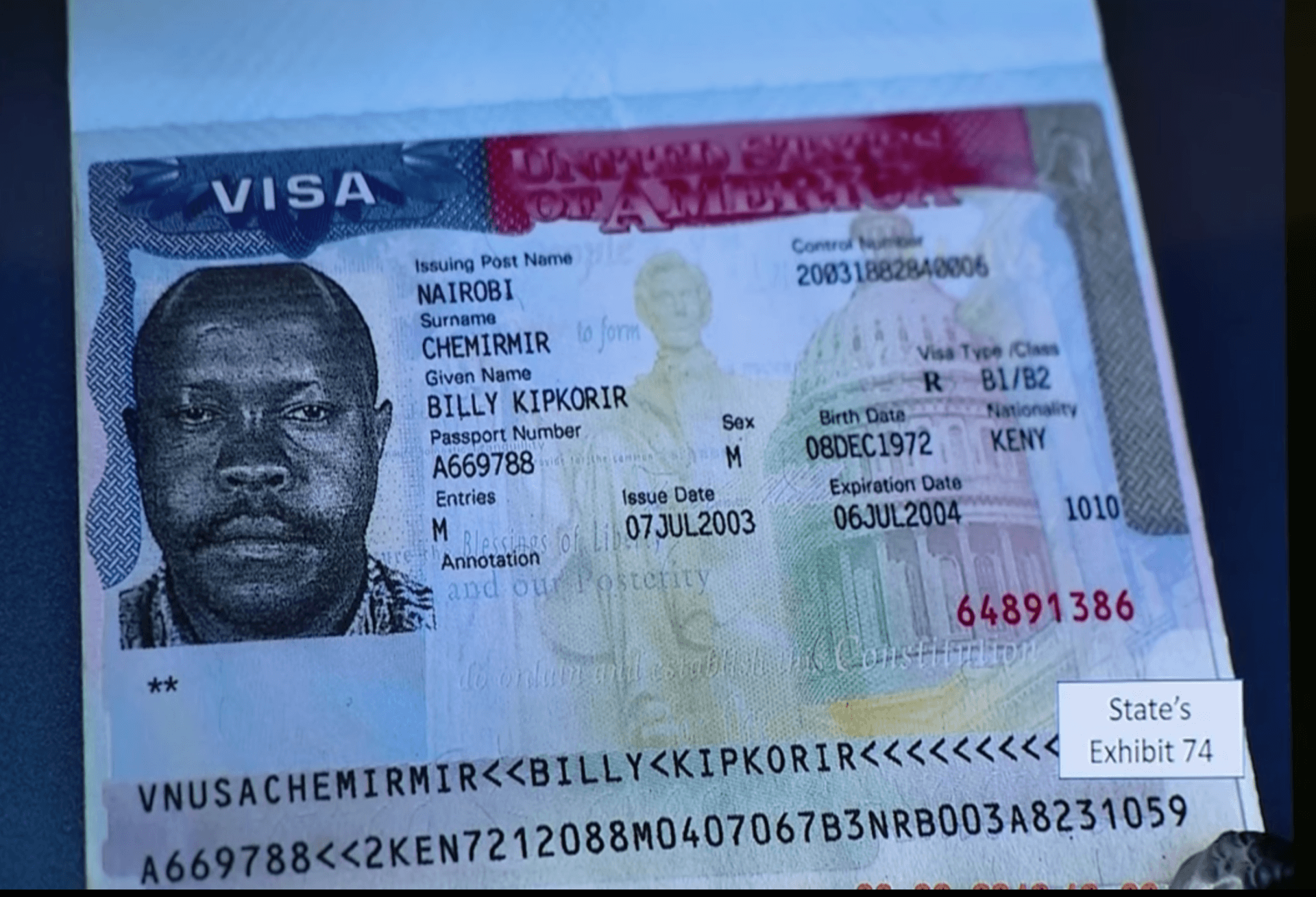 Chemirmir’s expired United States visa. (Photo via Dallas County District Court)