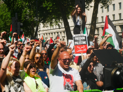 Anti-Israel protest outside Number 10 Downing Street. May 15th, 2022. Kurt Zindulka, Breitbart News