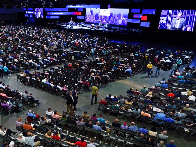 FILE - In this Wednesday, June 16, 2021, file photo, people attend the morning session of the Southern Baptist Convention annual meeting in Nashville, Tenn. At the national SBC gathering in June, thousands of delegates sent the message that they did not want the Executive Committee to oversee an investigation …