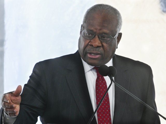 FILE - Supreme Court Justice Clarence Thomas delivers a keynote speech during a dedication