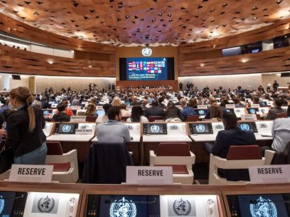 Delegates gather on the opening day of 75th World Health Assembly of the World Health Organization (W.H.O.) in Geneva on May 22, 2022.