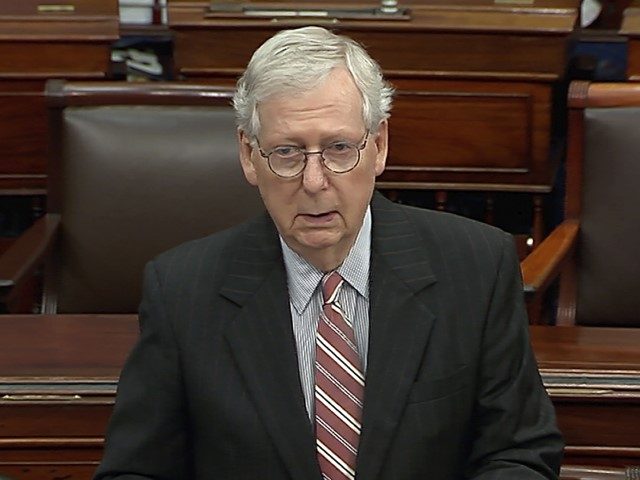 In this image from Senate Television, Senate Minority Leader Mitch McConnell of Kentucky speaks on the Senate floor, Wednesday, May 25, 2022, at the Capitol in Washington. Despite mounting mass shootings in communities nationwide — two in the past two weeks alone, including Tuesday in Texas and the racist killing …