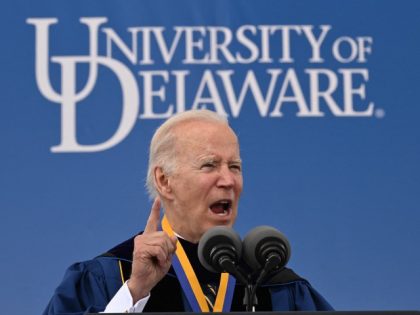 US President Joe Biden delivers the commencement address at the University of Delaware graduation ceremony in Newark, Delaware, on May 28, 2022.