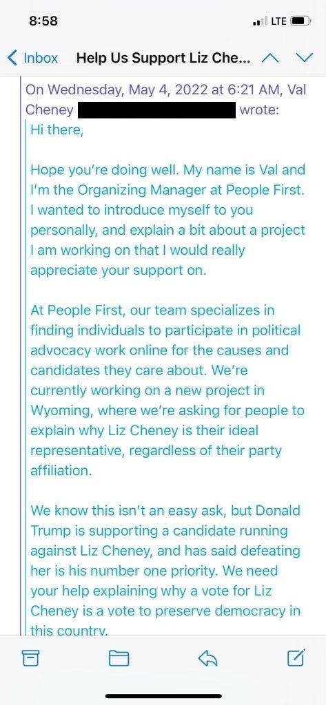 Val Cheney Email 1