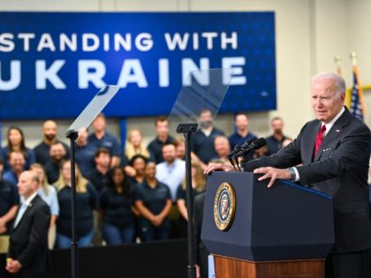 TROY, AL - MAY 03: U.S. President Joe Biden speaks to employees at Lockheed Martin, a facility which manufactures weapon systems such as Javelin anti-tank missiles, on May 3, 2022 in Troy, Alabama. The Biden-Harris Administration is providing these weapons to Ukraine to defend against the Russian invasion. (Photo by …