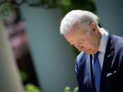 WASHINGTON, DC - MAY 9: U.S. President Joe Biden listens to speakers during an event on high speed internet access for low-income Americans, in the Rose Garden of the White House May 9, 2022 in Washington, DC. The Biden administration announced on Monday that it will partner with internet service …
