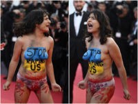 Topless Woman with 'Stop Raping Us' Written on Torso Crashes Cannes