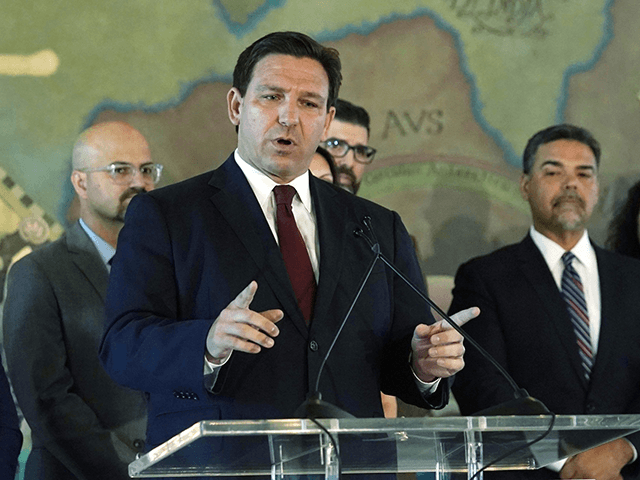 Florida Gov. Ron DeSantis speaks at Miami's Freedom Tower, Monday, May 9, 2022, in Miami. DeSantis approved two bills, one establishing November 7 as "Victims of Communism Day" and another bill to rename roads across the state for notable Cubans. The governor also announced that he will approve $25 million …