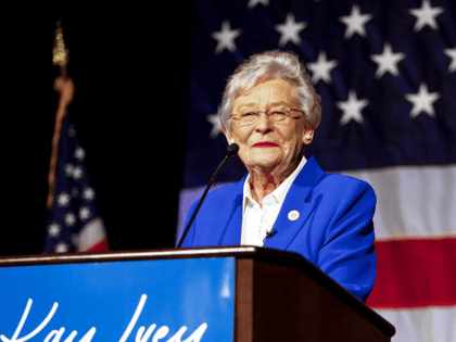 Alabama Gov. Kay Ivey speaks to supporters at her watch party after winning the Republican nomination for governor of Alabama at the Renaissance Hotel in Montgomery, Ala., on June 5, 2018. Ivey, who is seeking her second full term in office in next year’s 2022 Republican primary, is being challenged …