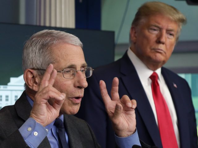 WASHINGTON, DC - APRIL 13: Dr. Anthony Fauci, director of the National Institute of Allergy and Infectious Diseases speaks during the daily briefing of the White House Coronavirus Task Force at the James Brady Press Briefing Room of the White House April 13, 2020 in Washington, DC. On Monday President …