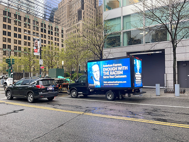 Consumers' Research mobile billboard for American Express. (Provided to Breitbart News / Consumers' Research).