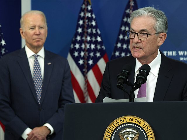 WASHINGTON, DC - NOVEMBER 22: Federal Reserve Board Chair Jerome Powell (R) speaks as President Joe Biden (L) listens during an announcement at the South Court Auditorium of Eisenhower Executive Office Building on November 22, 2021 in Washington, DC. President Biden is nominating Powell to be the Chair of the …