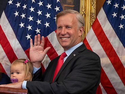 WASHINGTON, DC - JULY 21: Rep. Chris Jacobs (R-NY) participates in a ceremonial swearing-in ceremony joined by wife Martina Jacobs and Anna Jacobs at the U.S. Capitol on July 21, 2020 in Washington, DC. (Photo by Tasos Katopodis/Getty Images)
